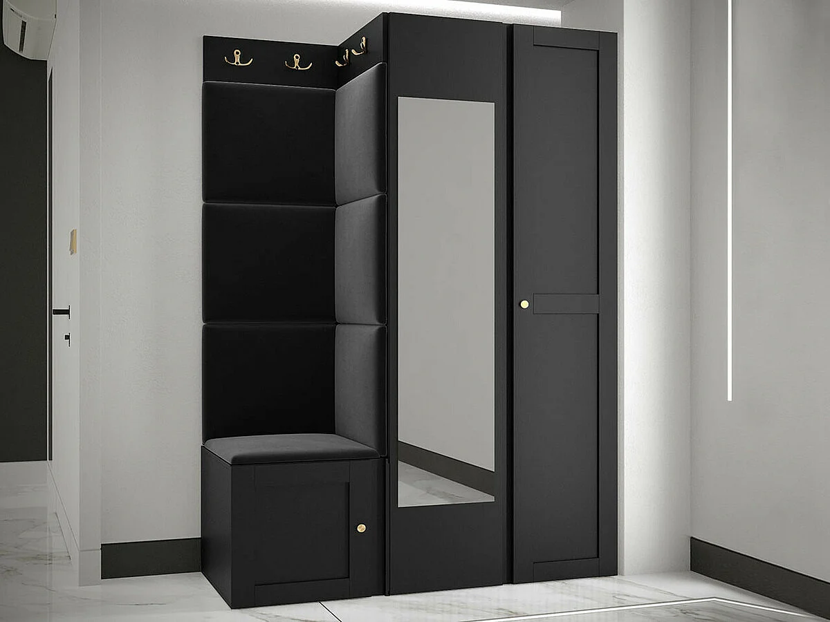 Armario Hartford 396, Negro, 186x74x44cm, Puertas de armario: Con bisagras