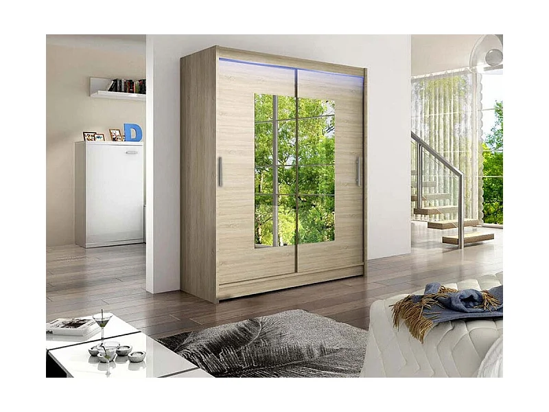 Armario Closico 104, Roble Sonoma, 200x150x58cm, Puertas de armario: Correderas