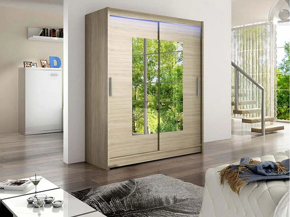 Armoire Closico 104, Sonoma chêne, 200x150x58cm, Portes d'armoire: Coulissantes