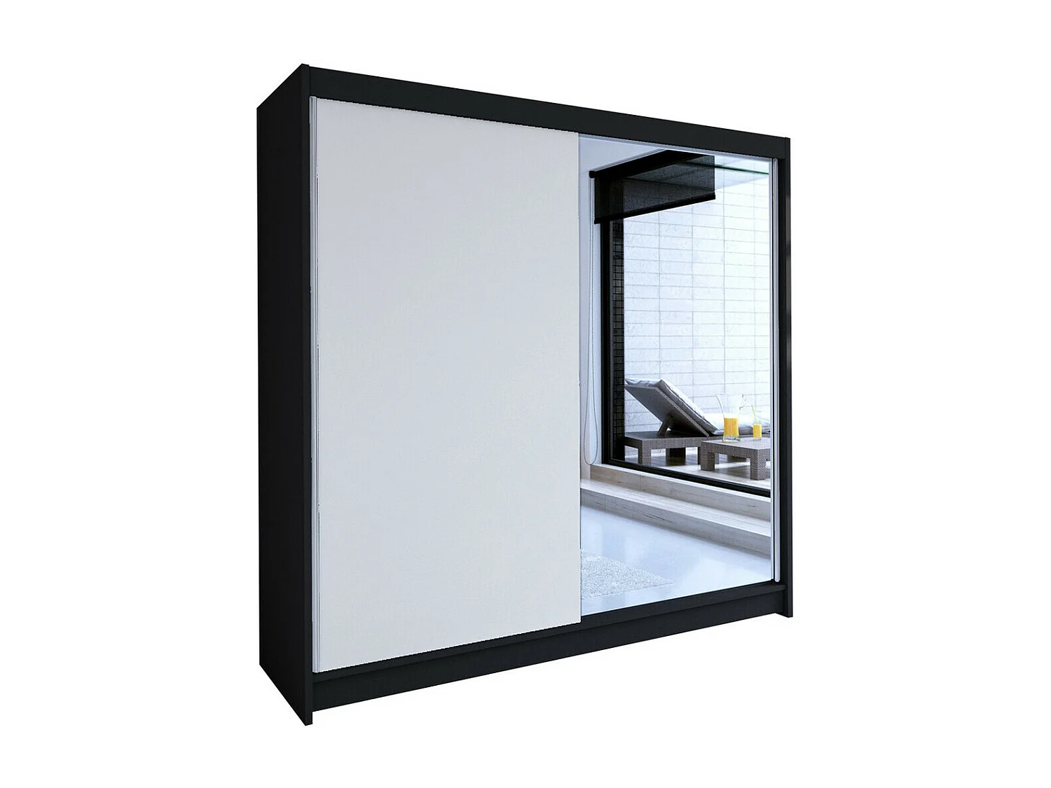 Armario Closico 137, Negro|Blanco, 215x180x58cm, Puertas de armario: Correderas