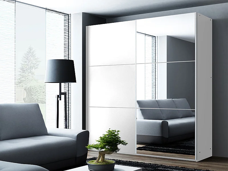 Armoire Honolulu 229, Blanc, 215x122x65cm, Portes d'armoire: Coulissantes