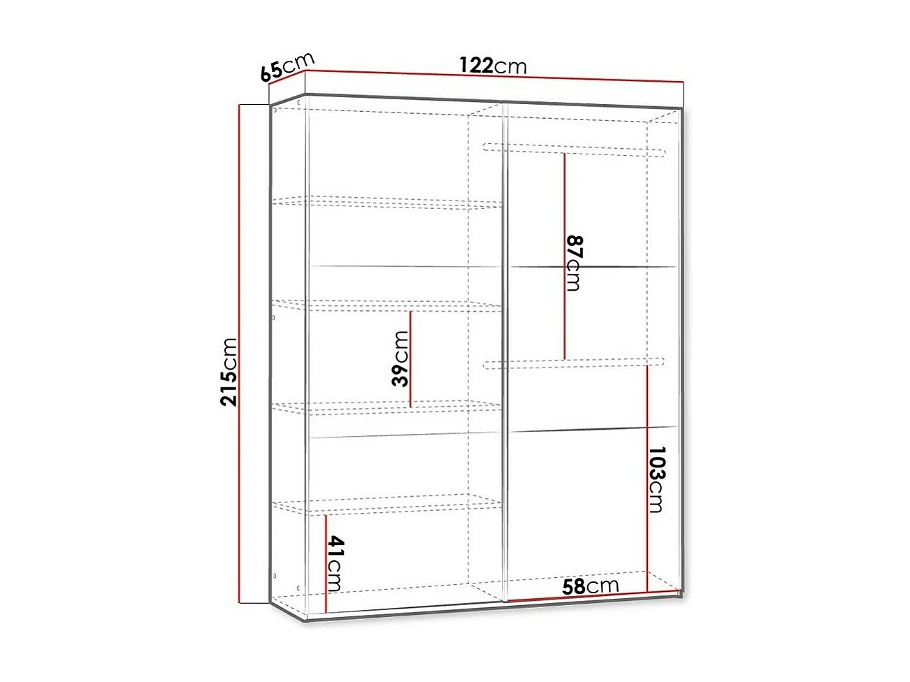 Armario Honolulu 229, Blanco, 215x122x65cm, Puertas de armario: Correderas