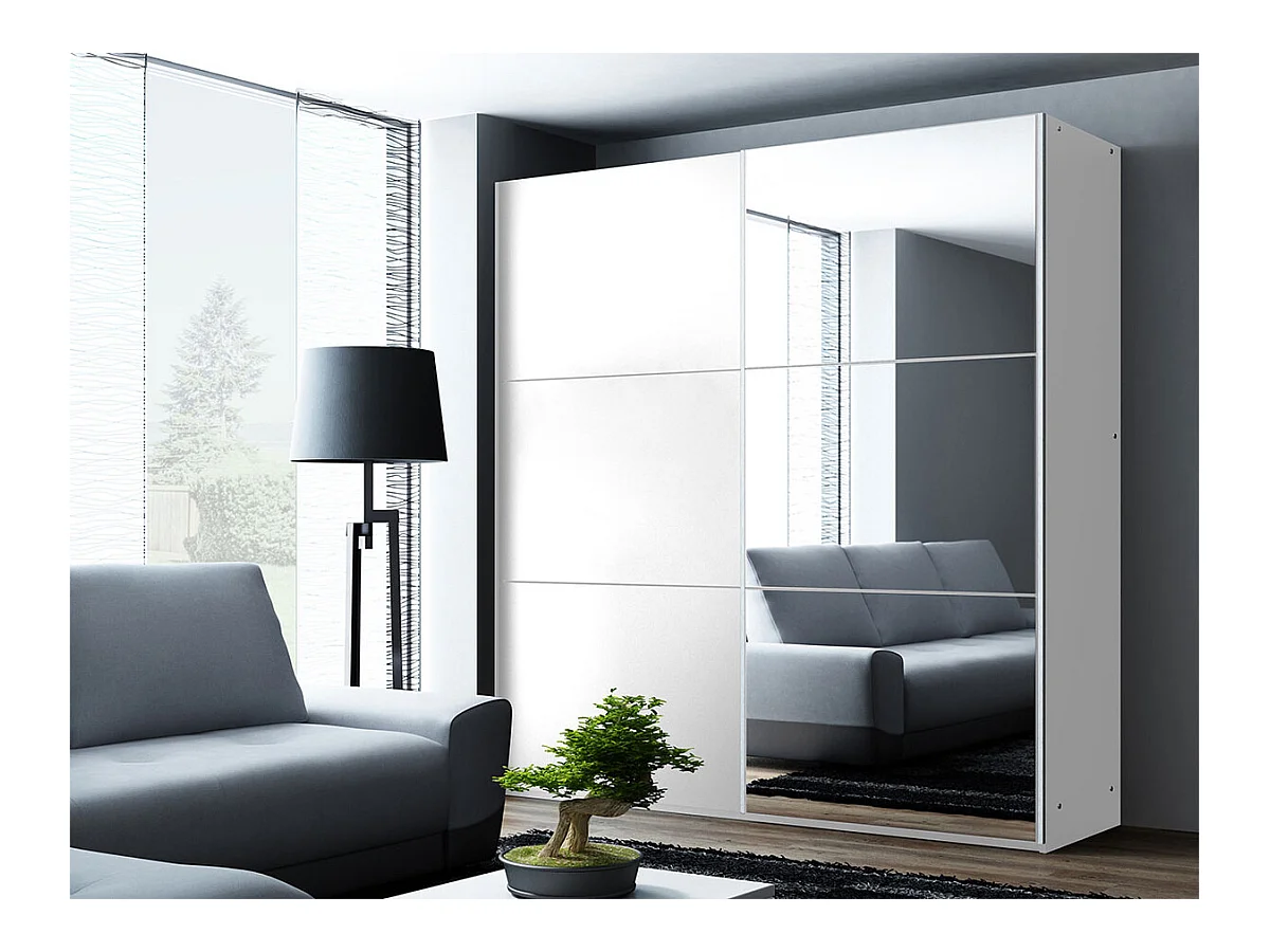 Armoire Honolulu 229, Blanc, 215x122x65cm, Portes d'armoire: Coulissantes