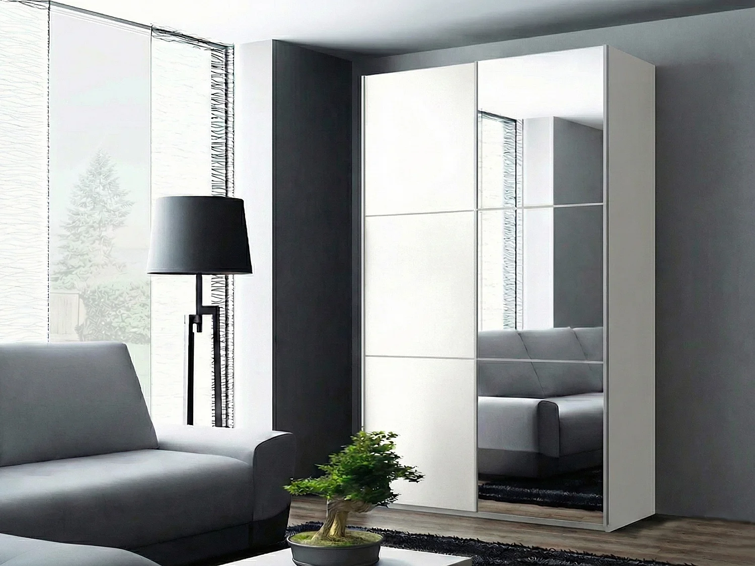 Armoire Honolulu 229, Blanc, 215x122x65cm, Portes d'armoire: Coulissantes