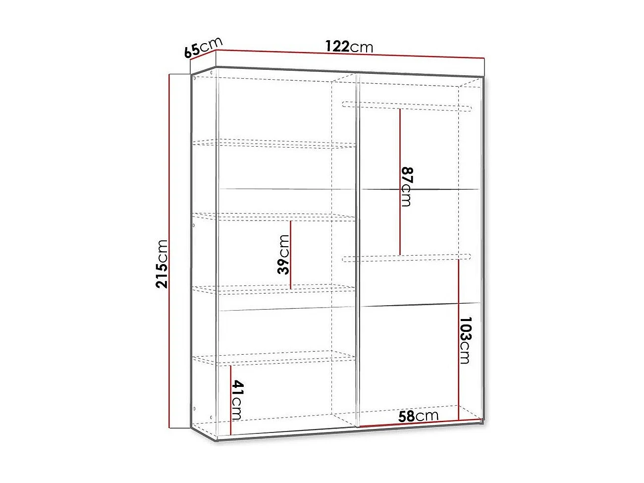 Armoire Honolulu 229, Blanc, 215x122x65cm, Portes d'armoire: Coulissantes