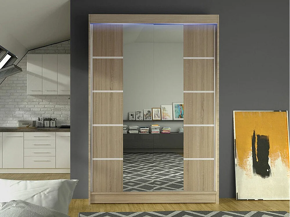 Armoire Closico 151, Sonoma chêne, 200x120x58cm, Portes d'armoire: Coulissantes