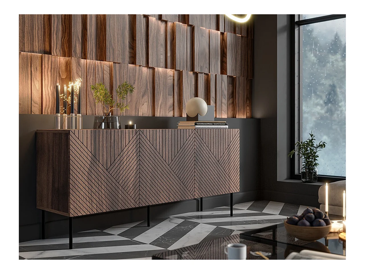 Aparador Venophu 100, Nogal, 70x150x42cm, MDF|Aglomerado laminado