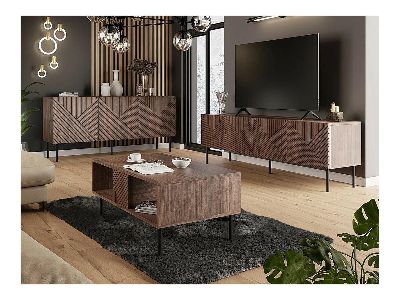 Aparador Venophu 100, Nogal, 70x150x42cm, MDF|Aglomerado laminado