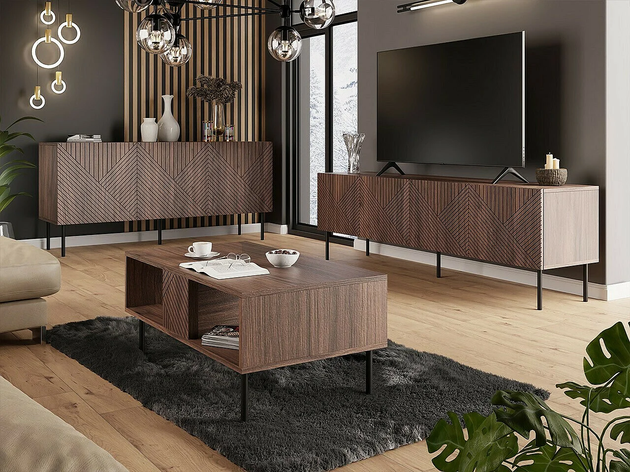 Aparador Venophu 100, Nogal, 70x150x42cm, MDF|Aglomerado laminado