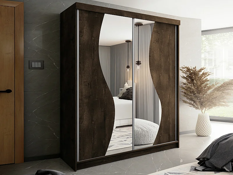 Armario Dover 105, Fresno oscuro, 200x200x62cm, Puertas de armario: Correderas