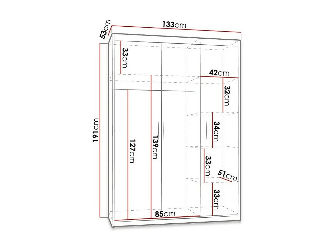 Armoire Novduni 101, Blanc, 191x133x53cm, Portes d'armoire: Avec des charnières