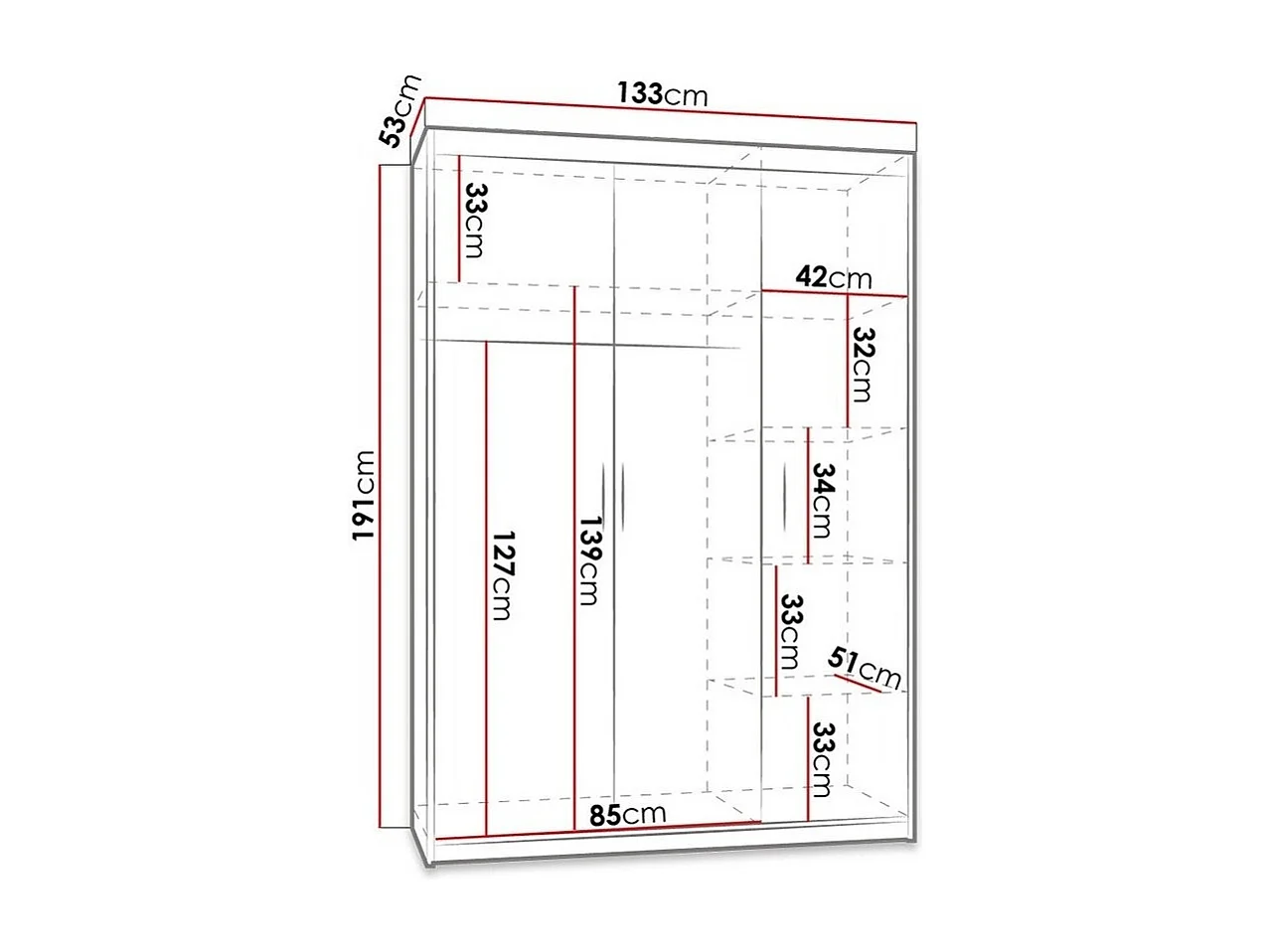 Armoire Novduni 101, Blanc, 191x133x53cm, Portes d'armoire: Avec des charnières