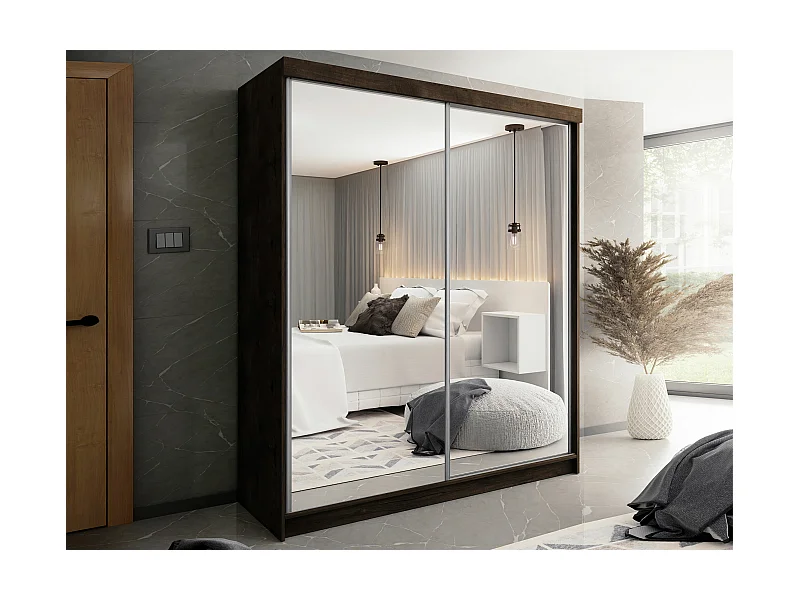 Armario Dover 106, Fresno oscuro, 200x200x62cm, Puertas de armario: Correderas