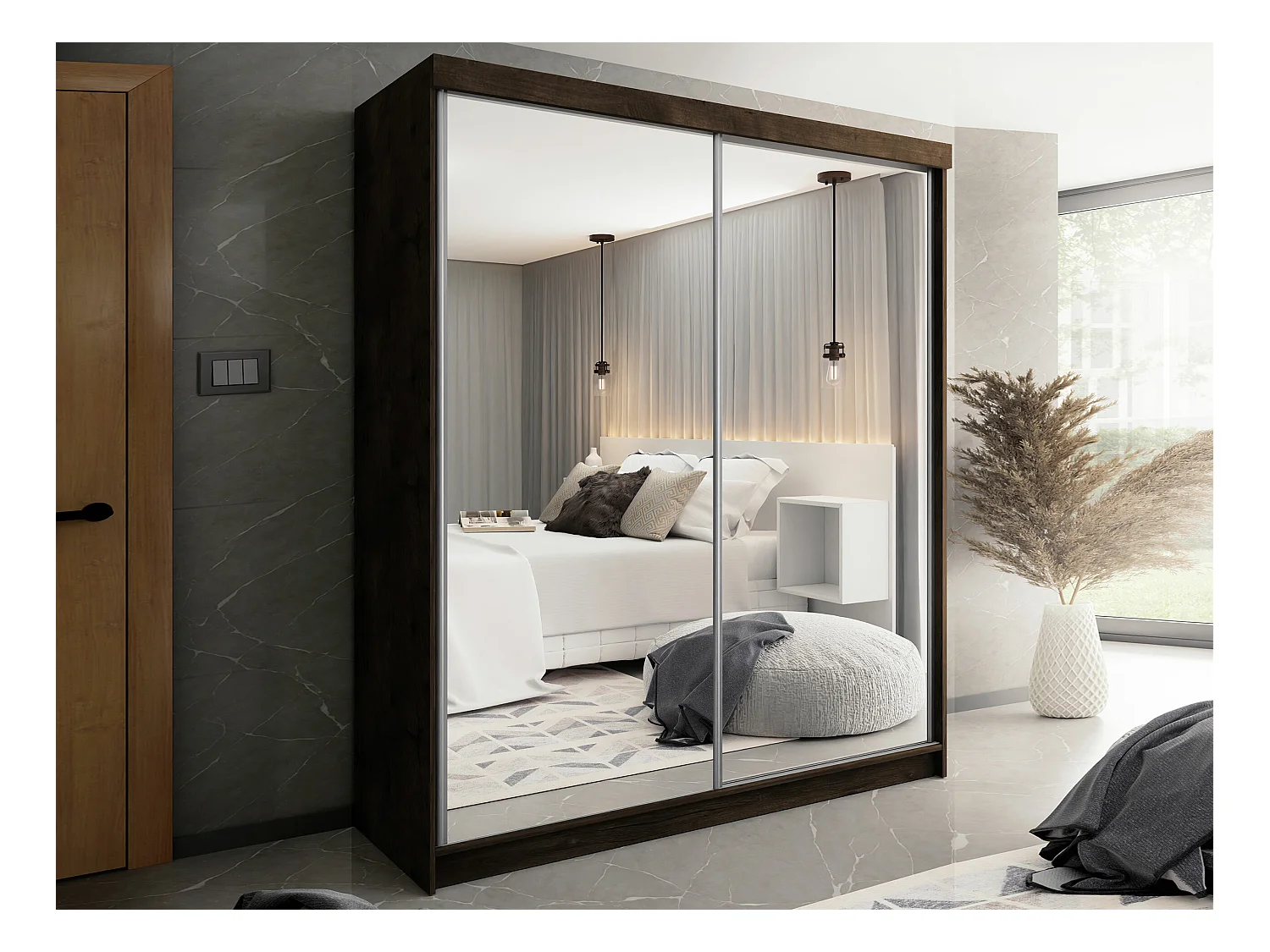 Armoire Dover 106, Chêne sombre, 200x200x62cm, Portes d'armoire: Coulissantes