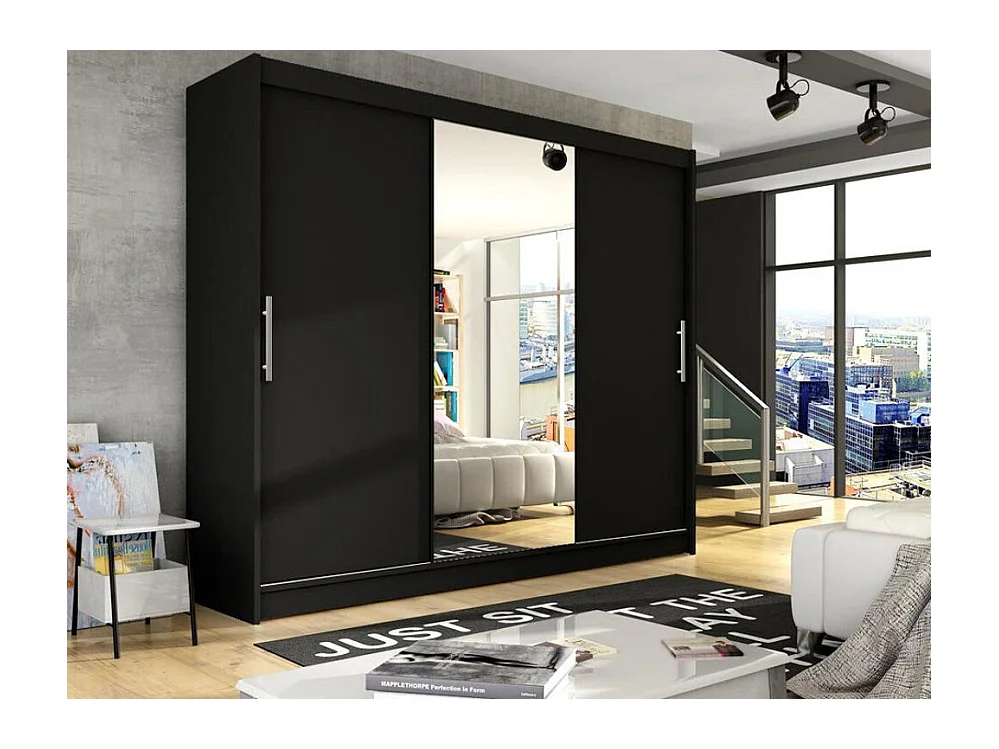 Armario Closico 122, Negro, 215x250x58cm, Puertas de armario: Correderas