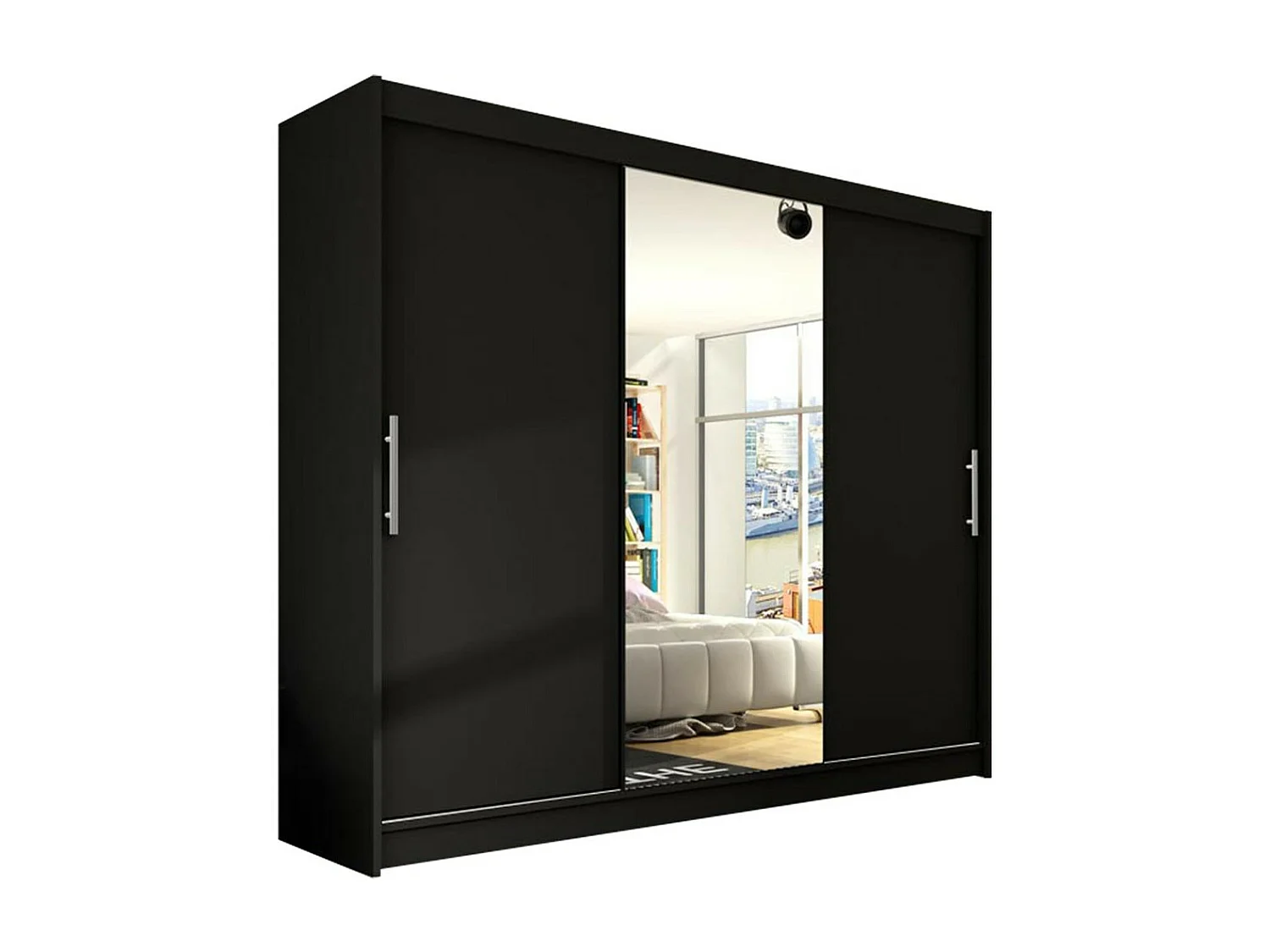 Armoire Closico 122, Noir, 215x250x58cm, Portes d'armoire: Coulissantes
