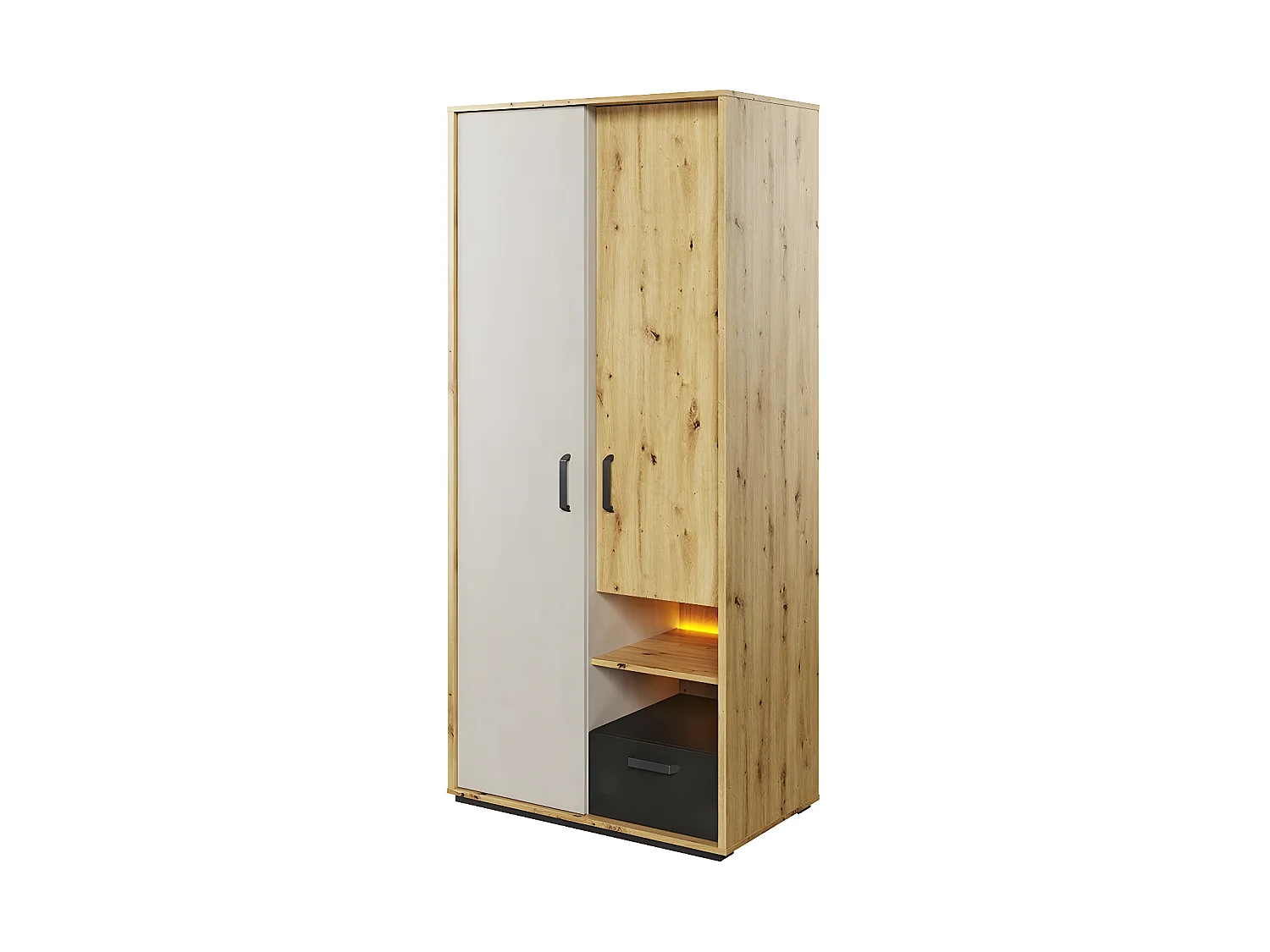 Armoire Orlveno 102, Gris|Noir|Chêne Artisan, 195x90x52cm, Nombre d'étagères: 6