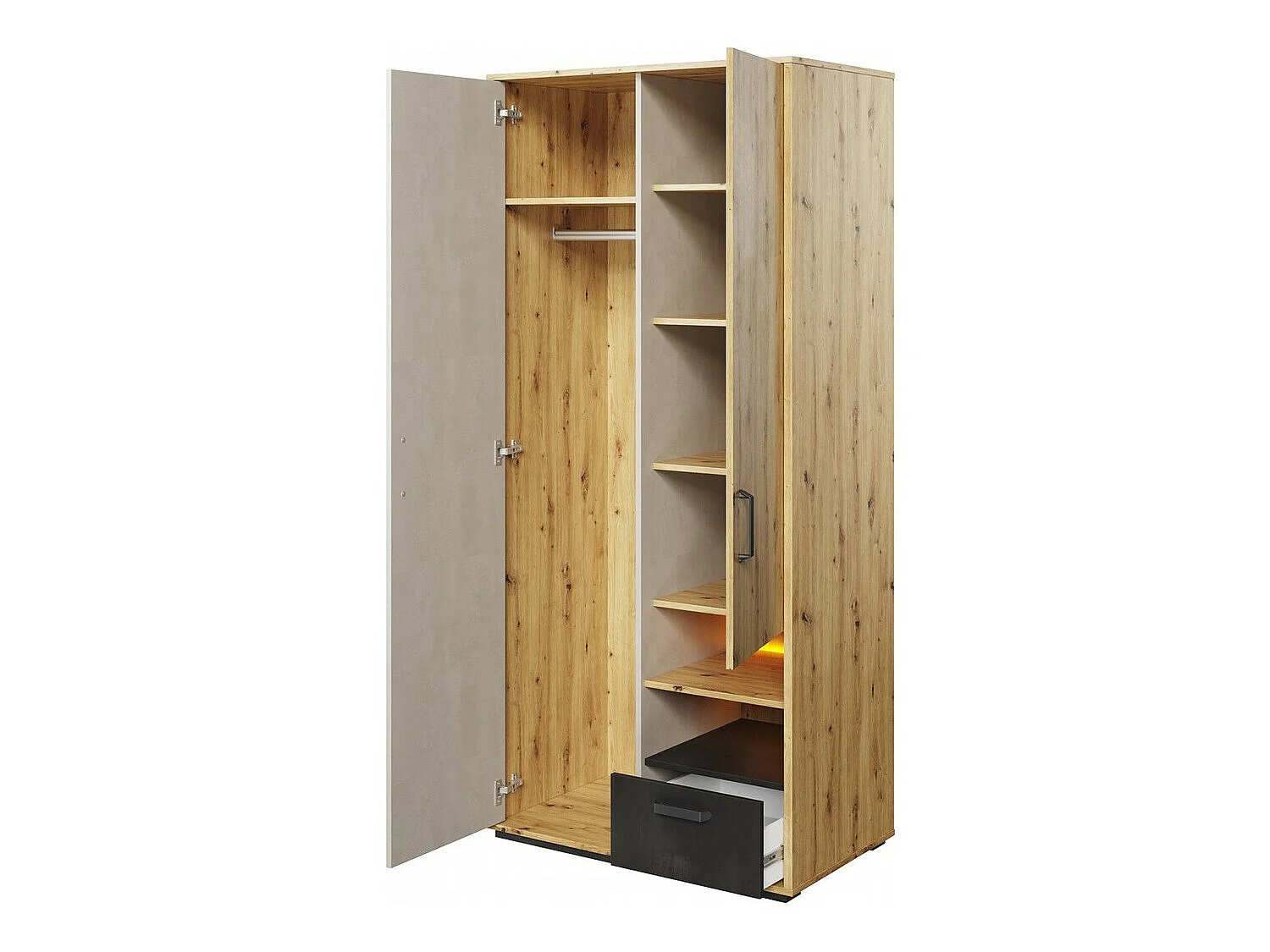 Armoire Orlveno 102, Noir|Chêne Artisan|Gris, 195x90x52cm, Nombre d'étagères: 6