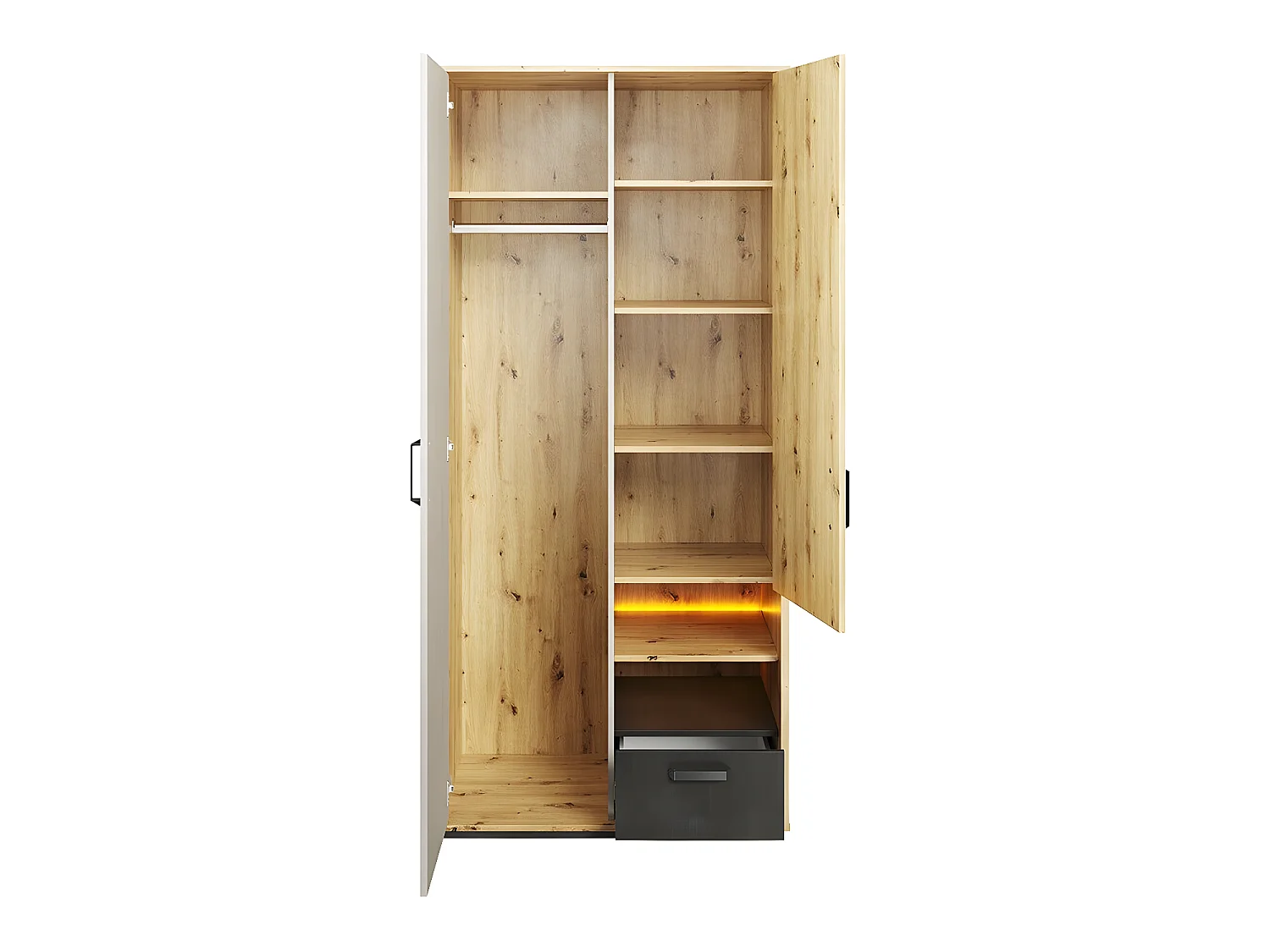 Armoire Orlveno 102, Noir|Chêne Artisan|Gris, 195x90x52cm, Nombre d'étagères: 6