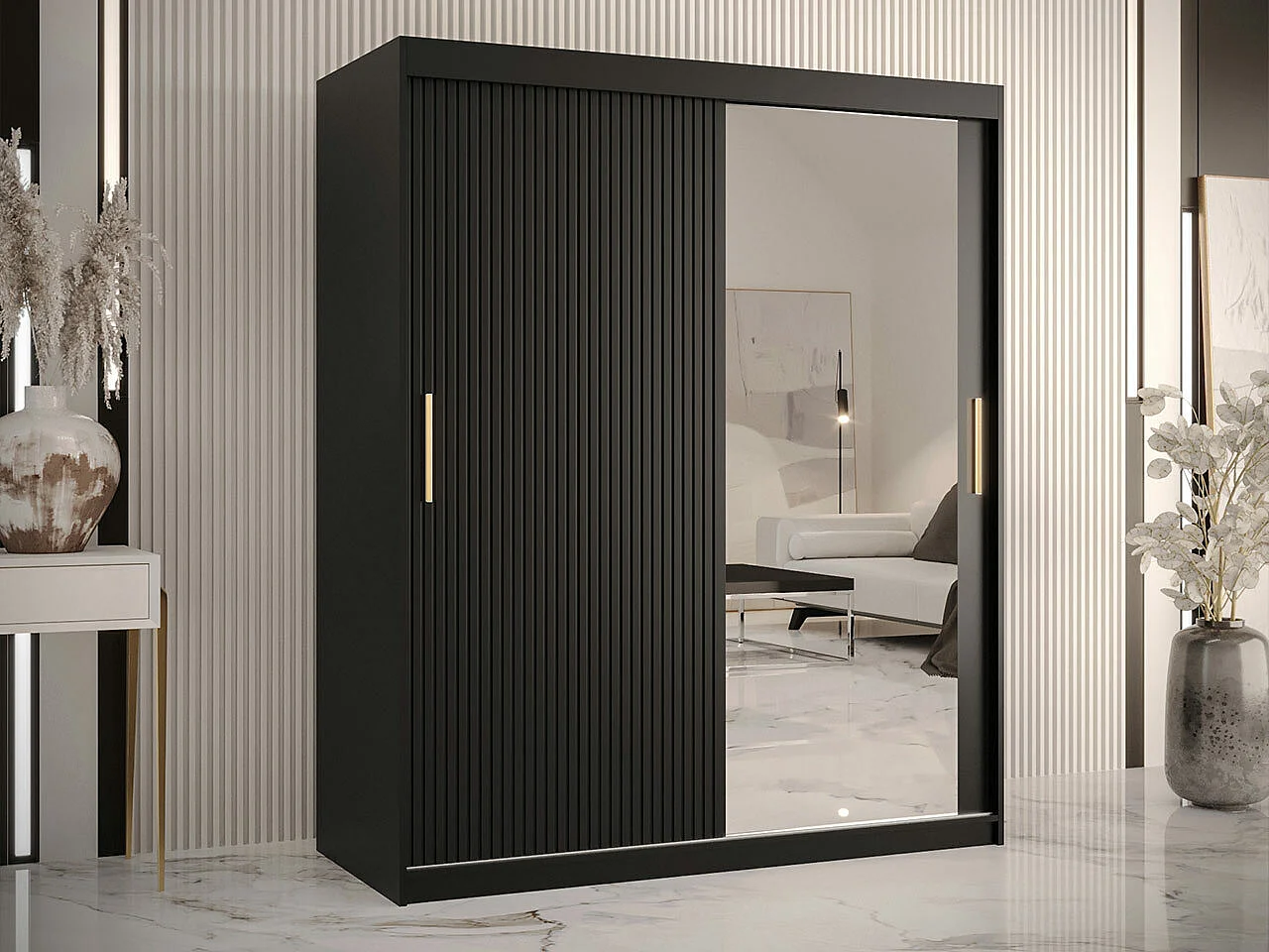 Armario Hartford 402, Negro, 200x150x62cm, Puertas de armario: Correderas