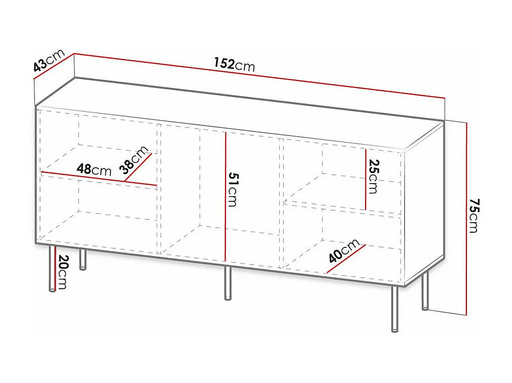 Aparador Lorelbo 100, Negro|Blanco, 75x152cm, Número de puertas: 343cm