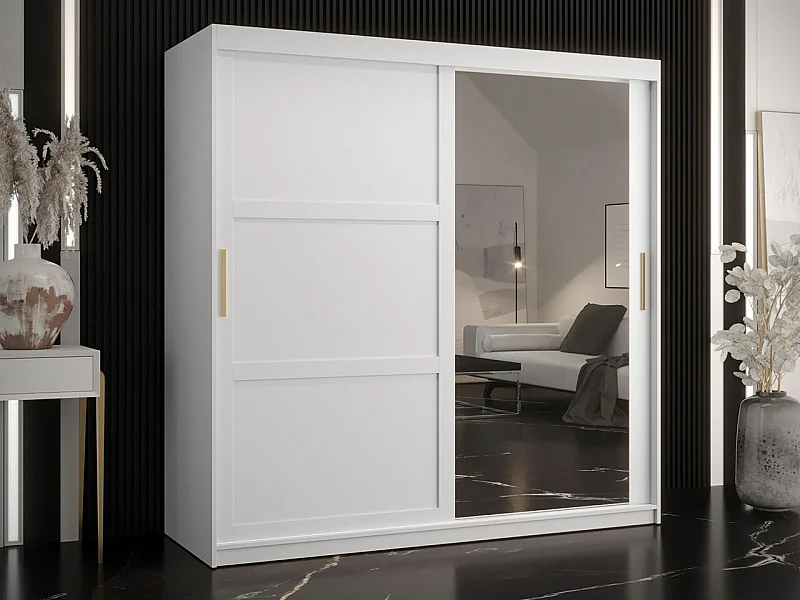 Armoire Ferfere 104, Blanc, 200x180x62cm, Portes d'armoire: Coulissantes