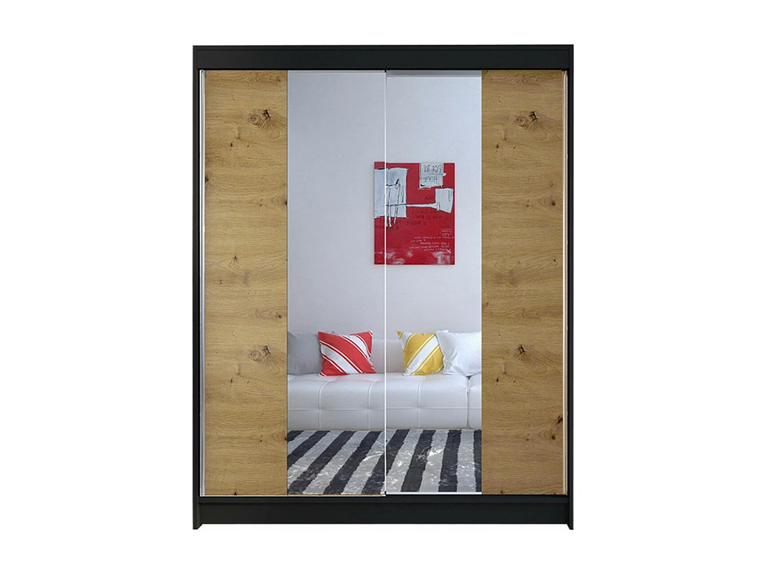 Armario Closico 141, Negro|Roble Artisan, 200x150x58cm, Puertas de armario: Correderas