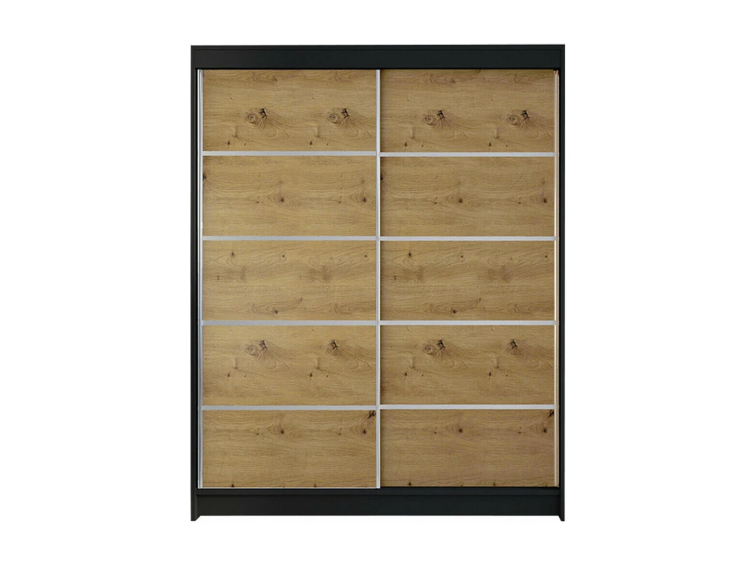 Armario Closico 145, Negro|Roble Artisan, 200x150x58cm, Puertas de armario: Correderas