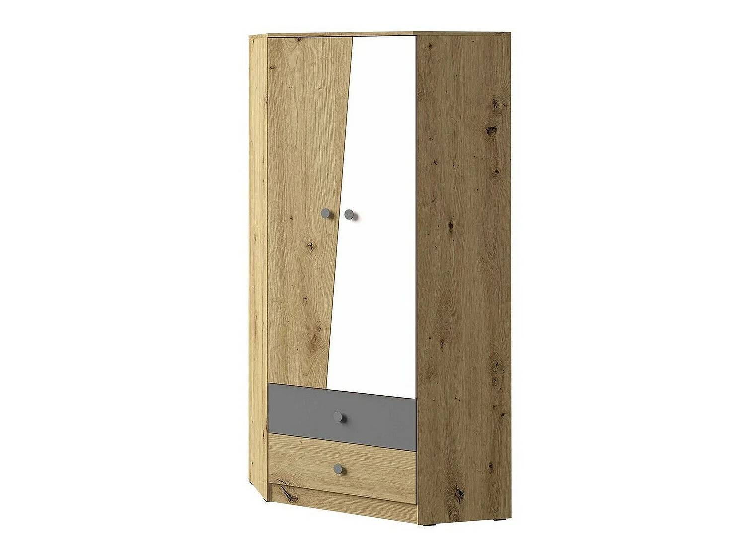 Armario de rincón Almira 101, Blanco|Roble Artisan|Gris, 191x87x87cm