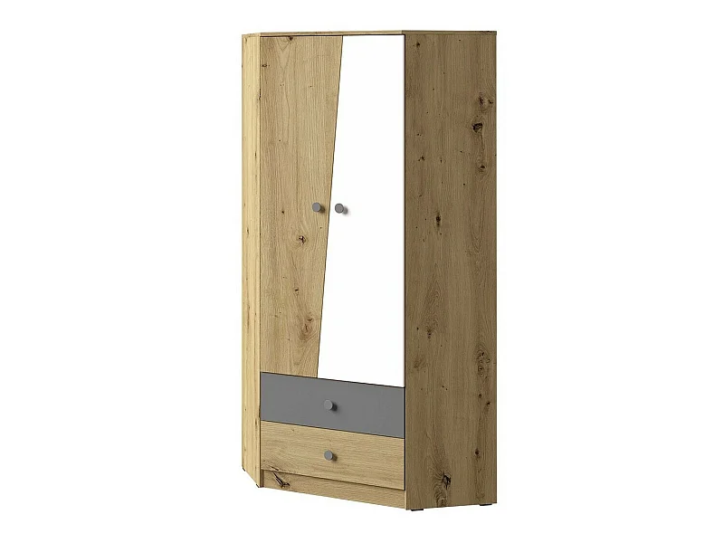 Armoire d'angle Almira 101, Blanc|Chêne Artisan|Gris, 191x87x87cm, Nombre d'étagères: 3