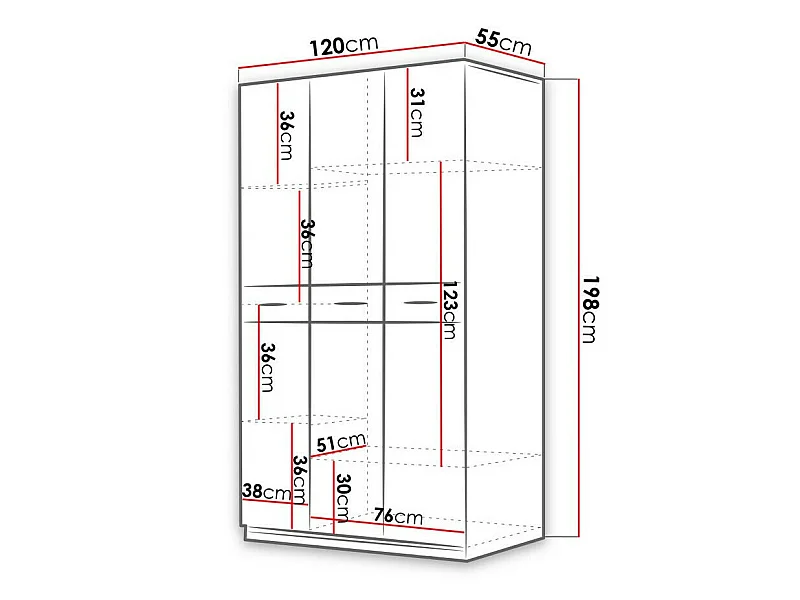 Armario Salmere 107, Blanco|Rosa brillante|Blanco brillante, 198x120x55cm