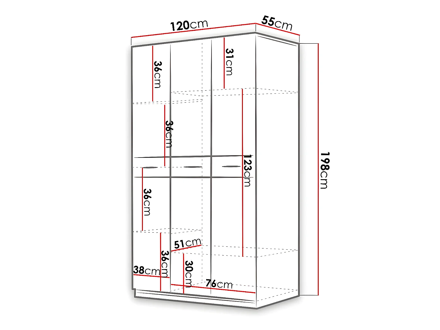 Armario Salmere 107, Blanco|Rosa brillante|Blanco brillante, 198x120x55cm