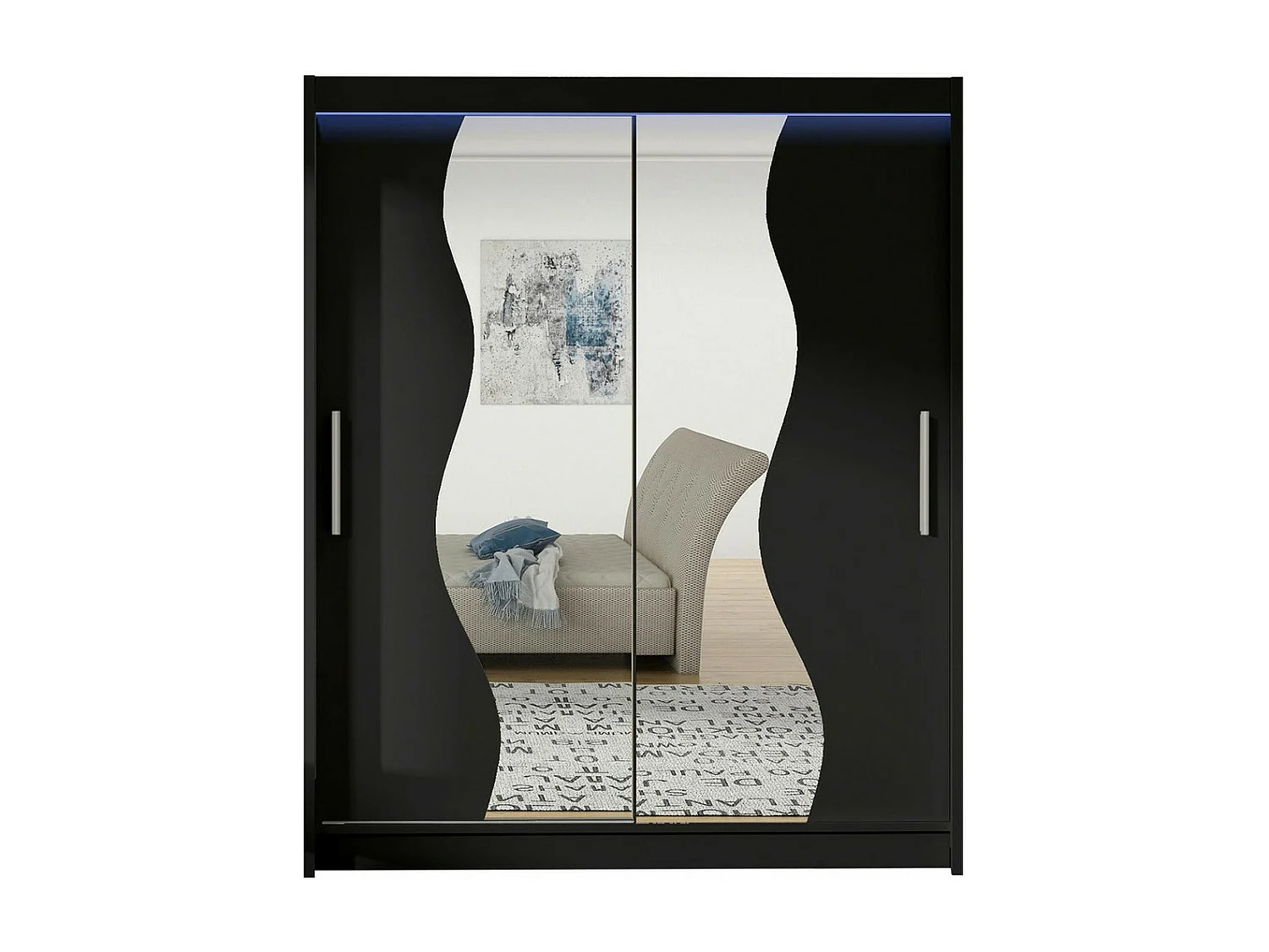 Armoire Closico 134, Noir, 200x150x58cm, Portes d'armoire: Coulissantes