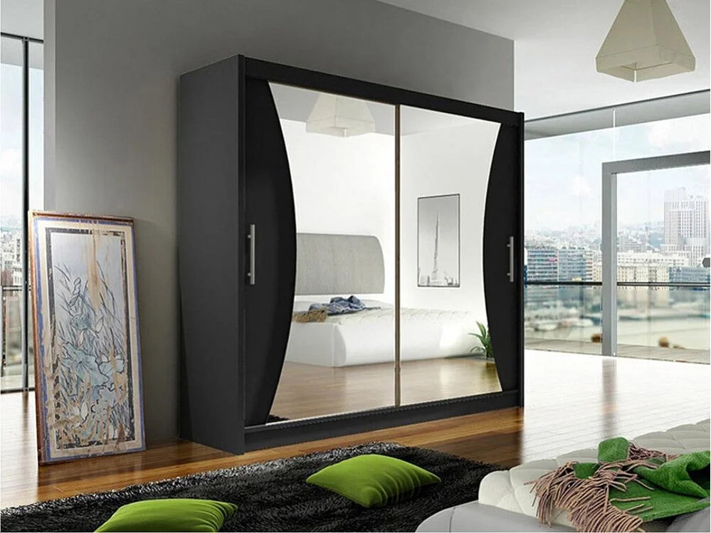 Armario Closico 124, Negro, 215x180x57cm, Puertas de armario: Correderas