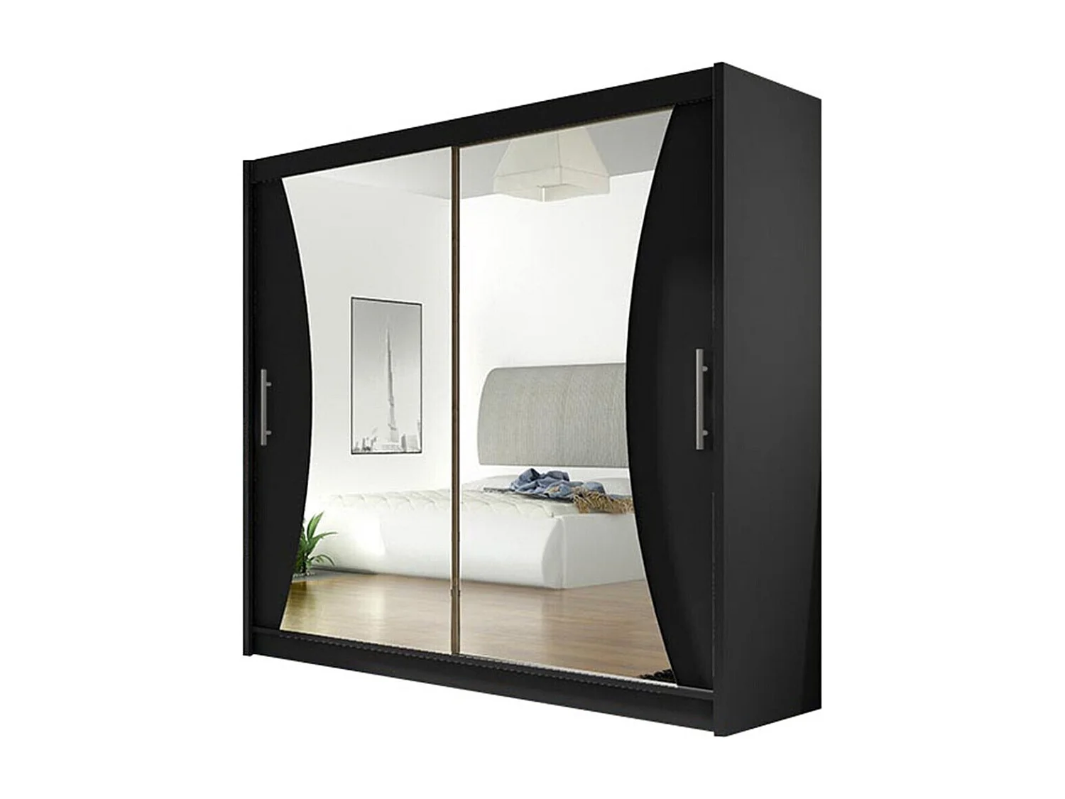 Armario Closico 124, Negro, 215x180x57cm, Puertas de armario: Correderas