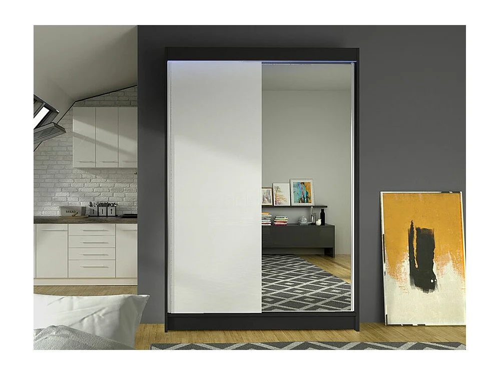 Armoire Closico 147, Noir|Blanc, 200x120x58cm, Portes d'armoire: Coulissantes
