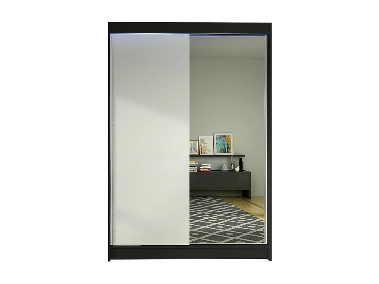 Armoire Closico 147, Noir|Blanc, 200x120x58cm, Portes d'armoire: Coulissantes