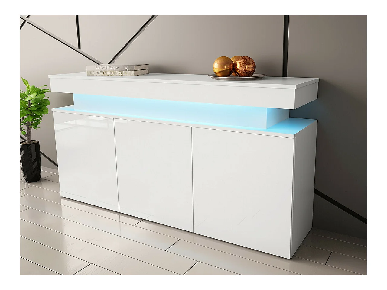 Buffet Monfero 101, Blanc brillant|Blanc, 83x160x39cm, Stratifié|MDF