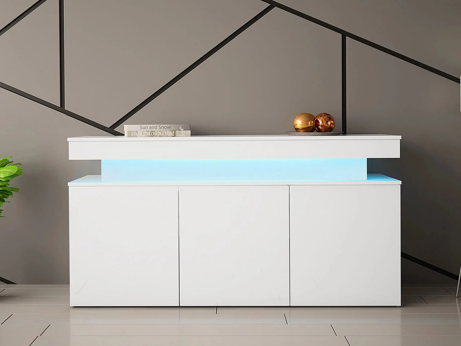 Buffet Monfero 101, Blanc brillant|Blanc, 83x160x39cm, MDF|Stratifié