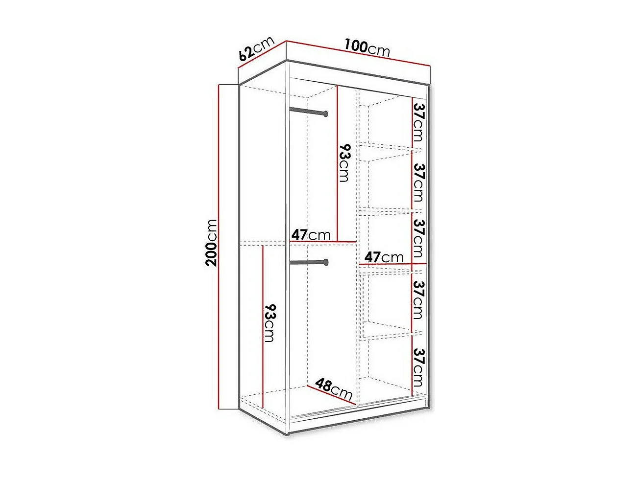 Armadio Hartford 252, Nero opaco|Marmo nero, 200x100x62cm, Porte armadi: Scorrevoli