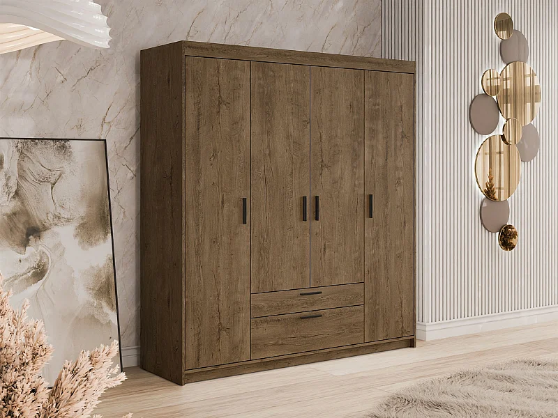 Armario Novduni 107, Roble de lefkada, 191x176x53cm, Puertas de armario: Con bisagras