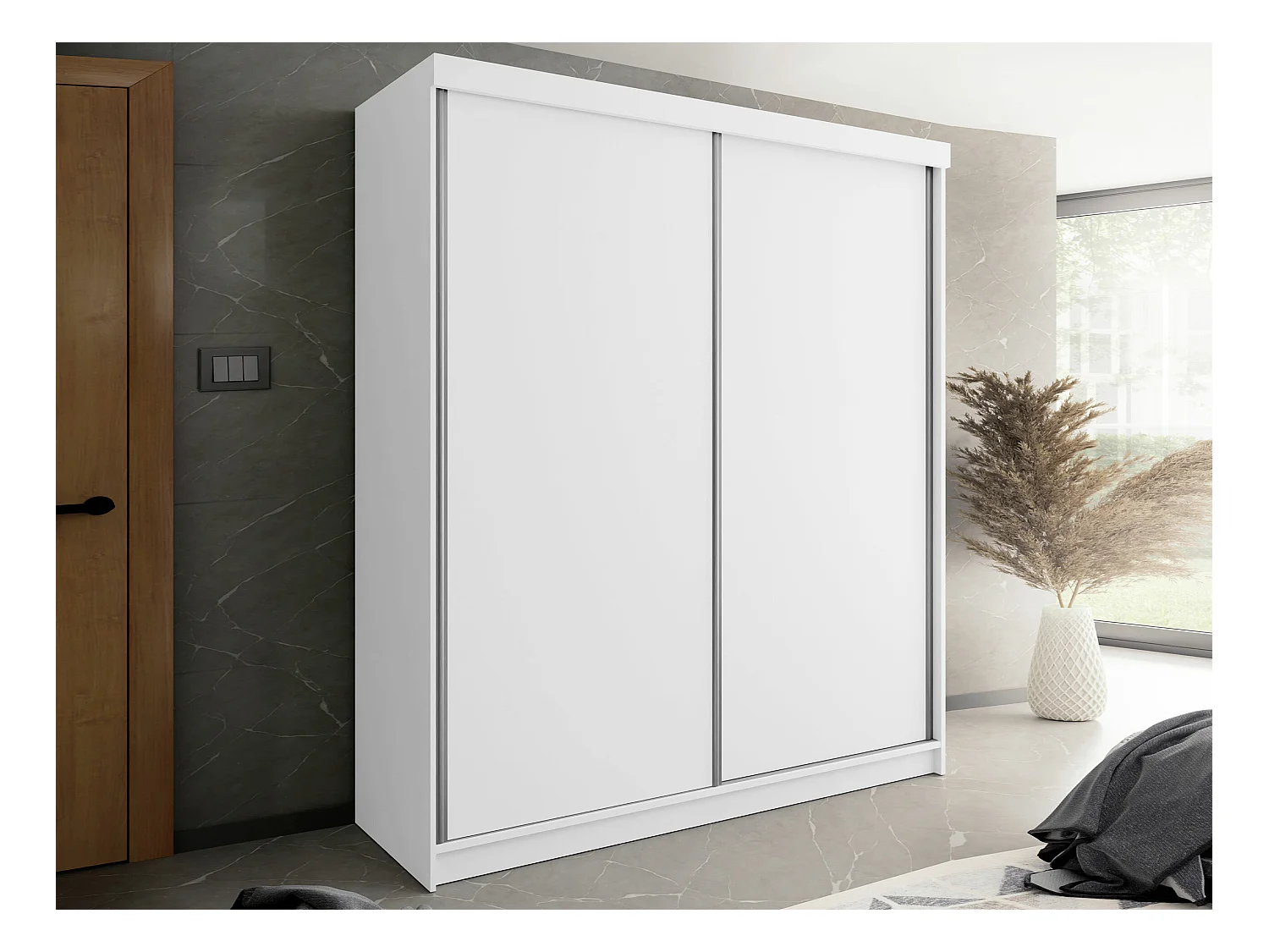 Armoire Dover 108, Blanc, 200x200x62cm, Portes d'armoire: Coulissantes