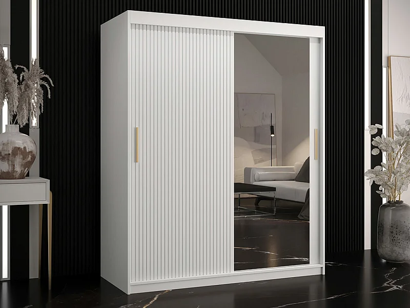 Armoire Hartford 402, Blanc, 200x150x62cm, Portes d'armoire: Coulissantes