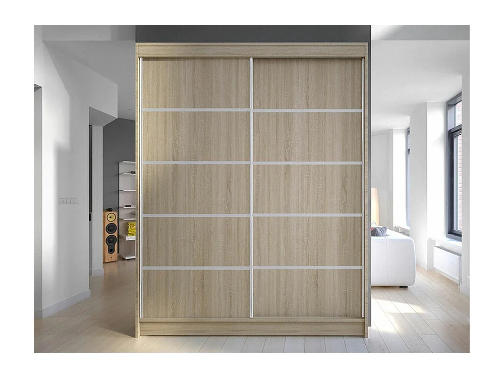 Armoire Closico 145, Sonoma chêne, 200x150x58cm, Portes d'armoire: Coulissantes
