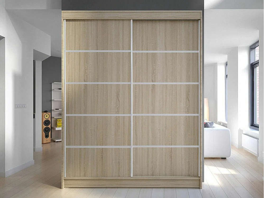Armoire Closico 145, Sonoma chêne, 200x150x58cm, Portes d'armoire: Coulissantes