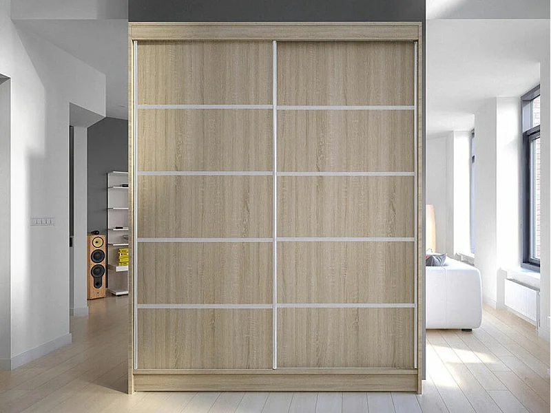 Armoire Closico 145, Sonoma chêne, 200x150x58cm, Portes d'armoire: Coulissantes