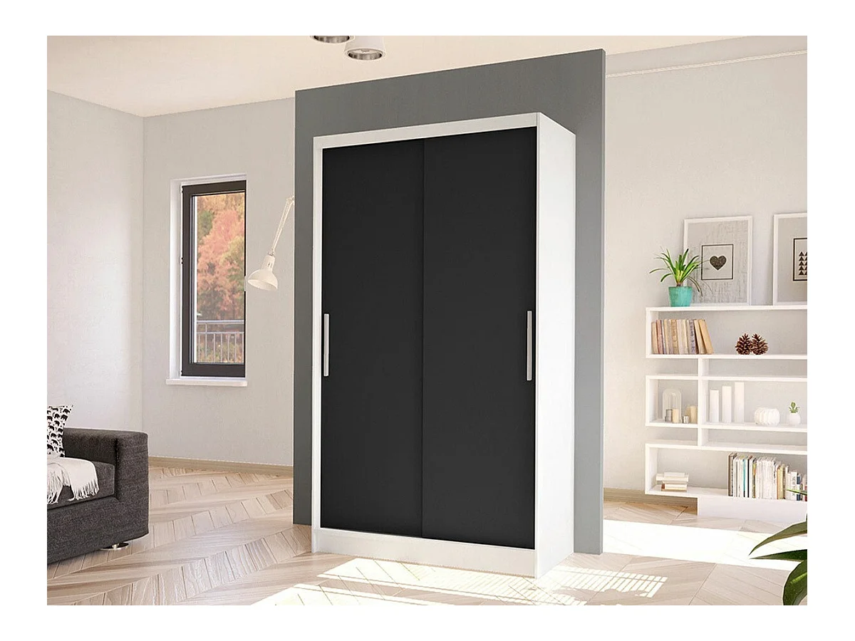Armario Closico 162, Negro|Blanco, 200x100x58cm, Puertas de armario: Correderas
