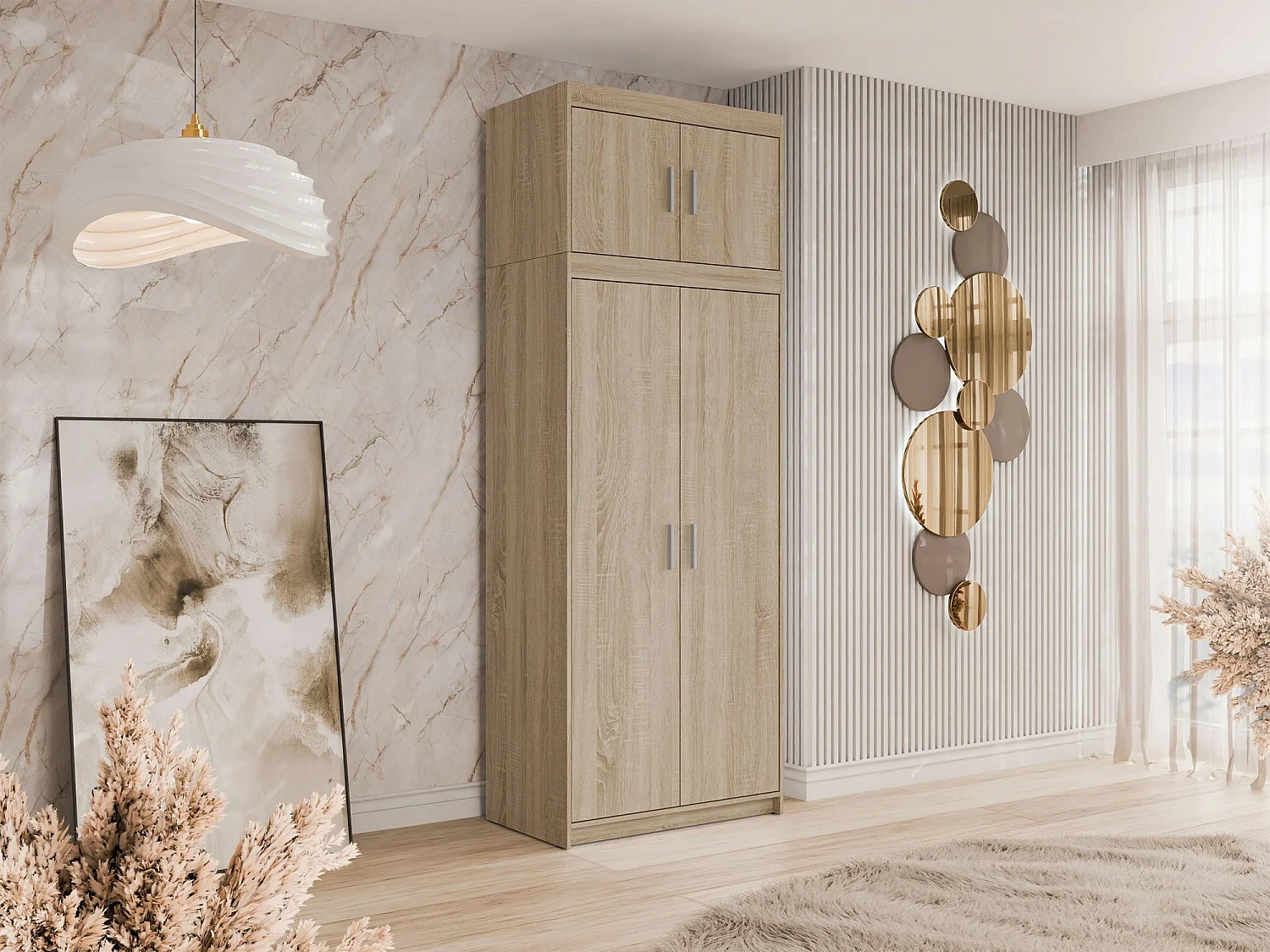 Armoire Novduni 103, Sonoma chêne, 246x90x53cm, Portes d'armoire: Avec des charnières