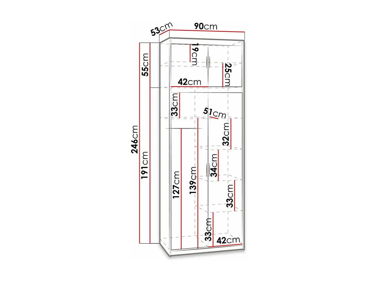 Armoire Novduni 103, Sonoma chêne, 246x90x53cm, Portes d'armoire: Avec des charnières