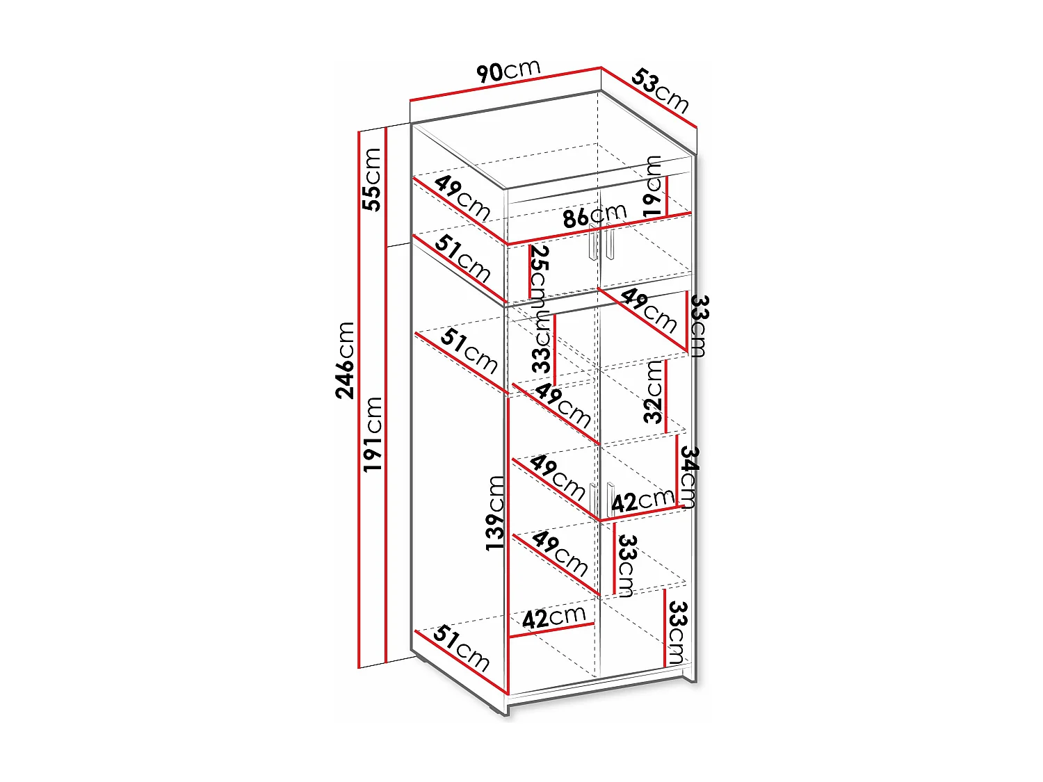 Armario Novduni 103, Roble Sonoma, 246x90x53cm, Puertas de armario: Con bisagras
